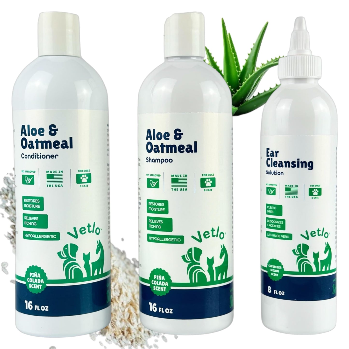 Dog Shampoo and Conditioner Set for Allergies, Itching & Daily Use | Itchy Skin Relief & Odor Control | with Aloe & Oatmeal Oils for Calming | Safe for Sensitive Skin | Includes Ear Cleaner Dog